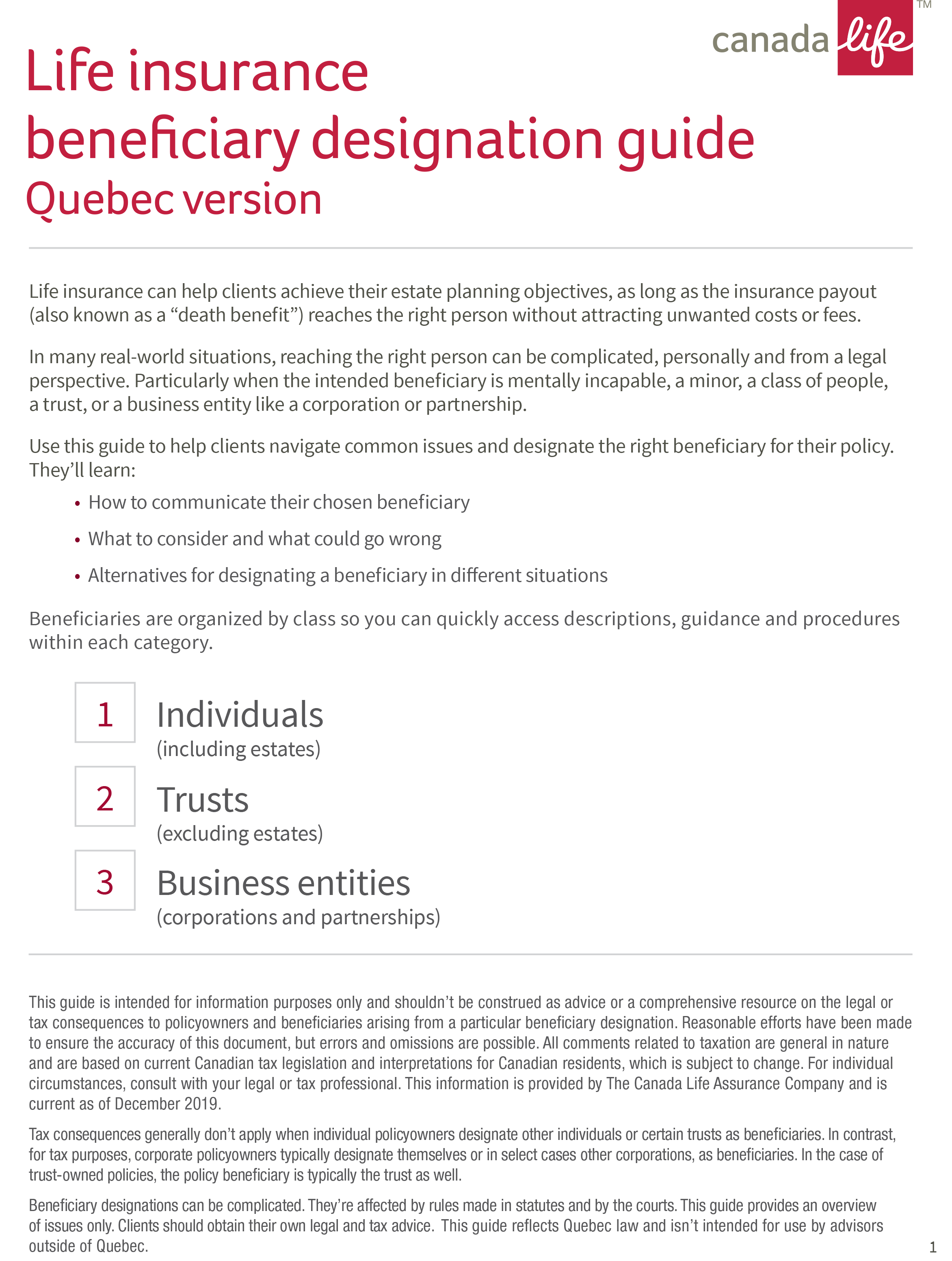 Life insurance beneficiary designation guide (Quebec) image